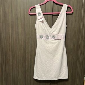 Baby pink mini dress.